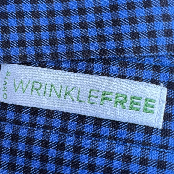 Orvis Wrinkle Free Mens Large Blue/Black Micro Check Button Down 100% Cotton - Picture 8 of 11